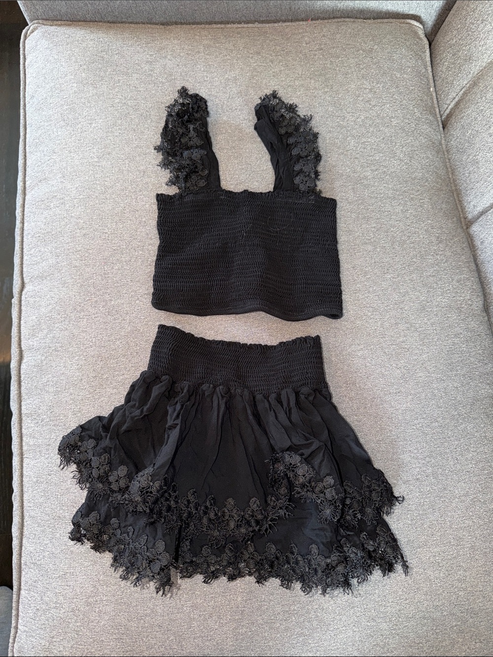 Black Lace-Trim Smocked Mini Skirt - girls